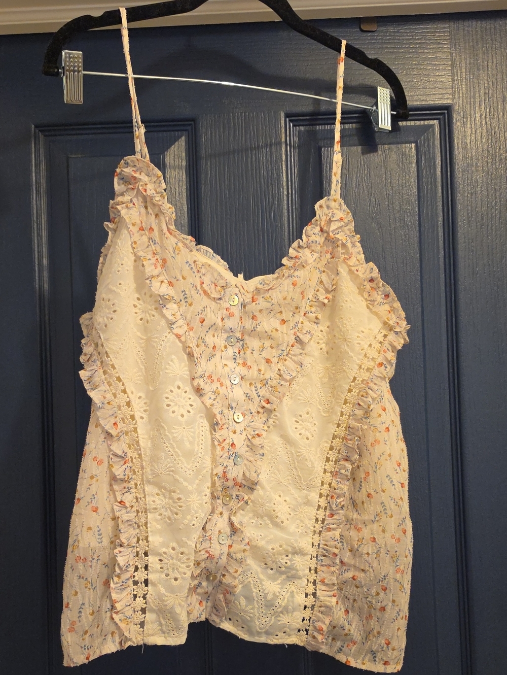 Miss Me Women's XL Cream Floral Eyelet Ruffle Cami
